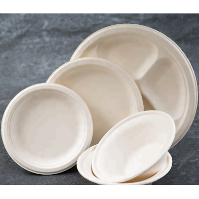 biodegradable compostalbe sugarcane bagasse pulp disposable round plate