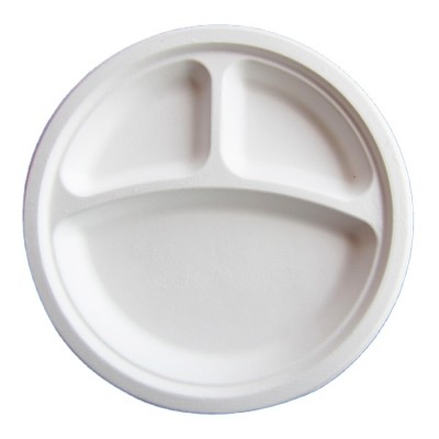 Resturant plate Biodegradable sugarcane Bagasse 9 Inch Plate With Three part for dinner